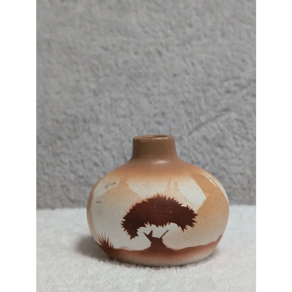 Brown and White Mexican Ceramic Small Vase by Beverly Dinch